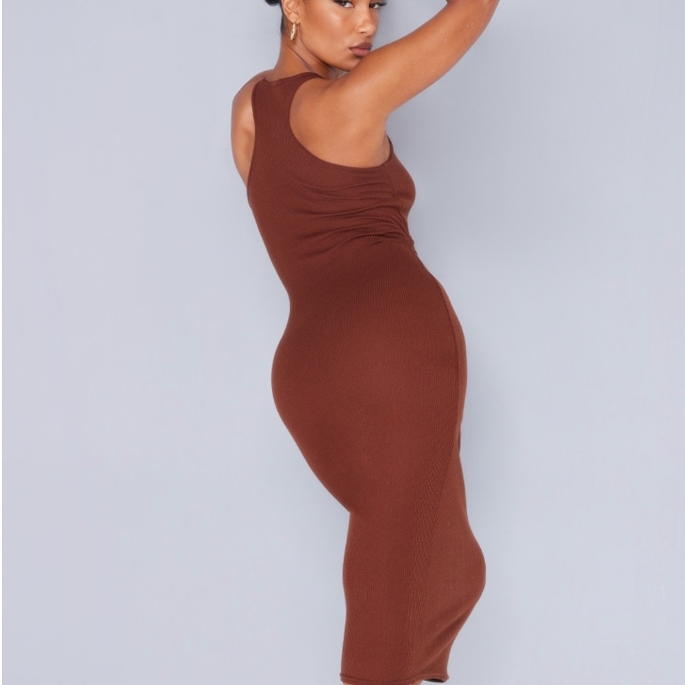 Chocolate Cut Out Racer Neck Rib Midi Dress - Picture 2 of 3